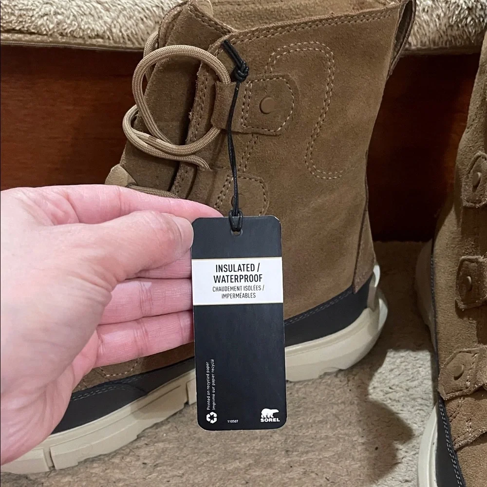 NWT Sorel Men's Tan & Black Suede Leather Waterproof Boots SZ 9